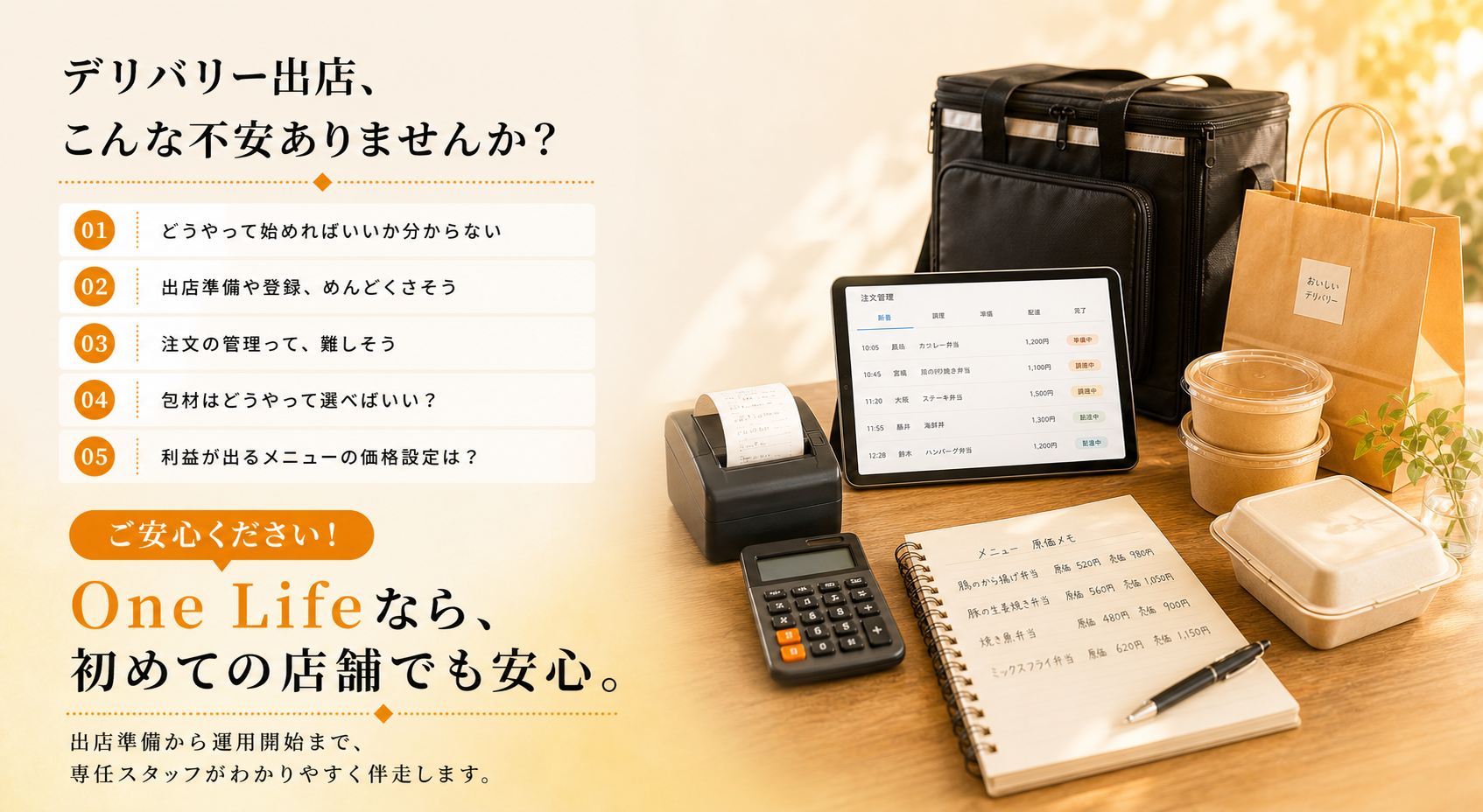 デリバリー出店の不安からOne Lifeの安心サポートへ